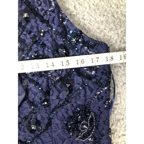 ADRIANNA PAPELL BEADED HALTER GOWN LIGHT NAVY Sz 14 - Picture 6 of 16